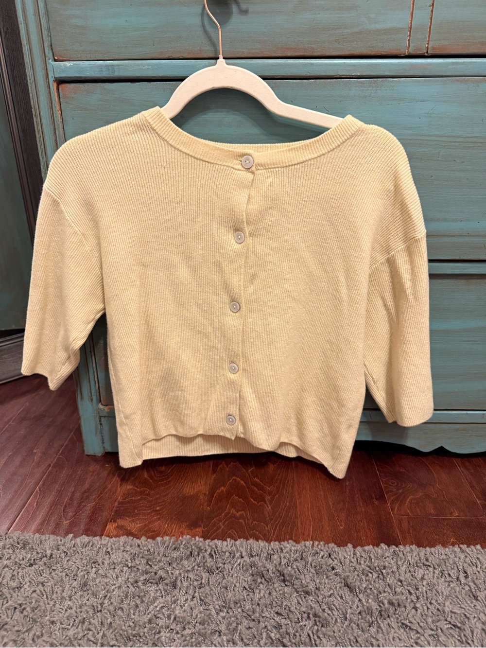 Yellow button up sweater top